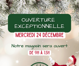 Ouverture exceptionnelle le mercredi 24 décembre