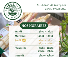 Horaires d'ouverture BioGailly